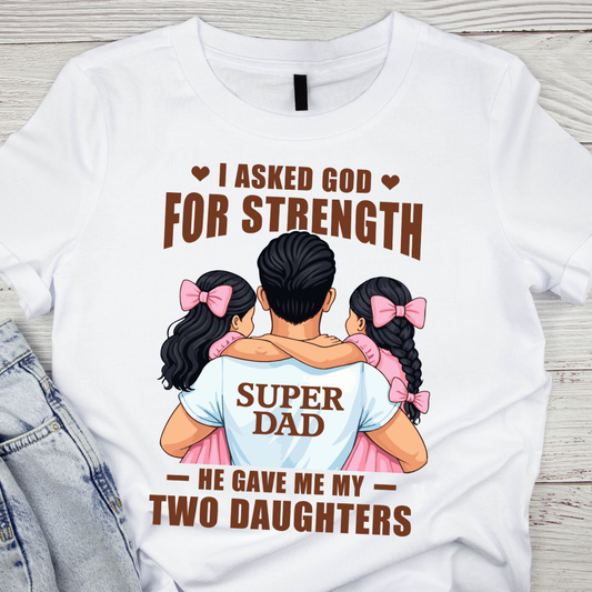 Super Dad With Two Daughters Classic Crew T-Shirt