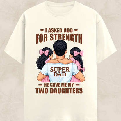 Super Dad With Two Daughters Classic Crew T-Shirt